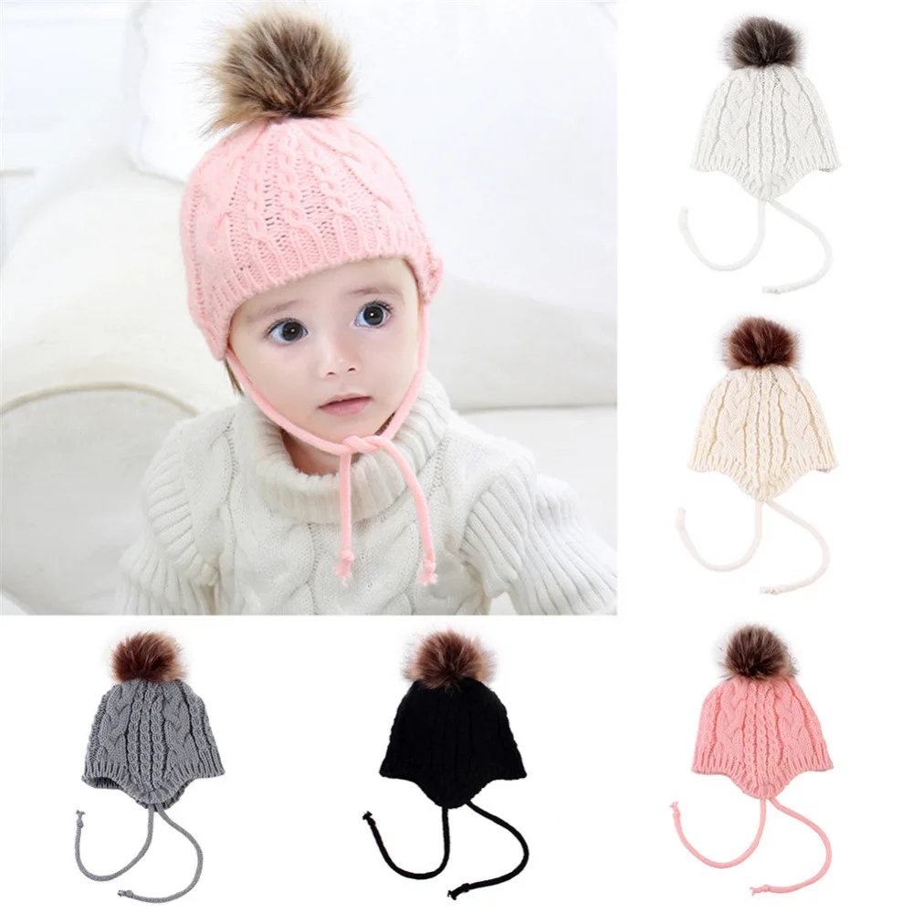 Baby Winter Hat Knit Crochet Girl Cap For Children Cotton Warm Cap kids Cute Warm Knitted