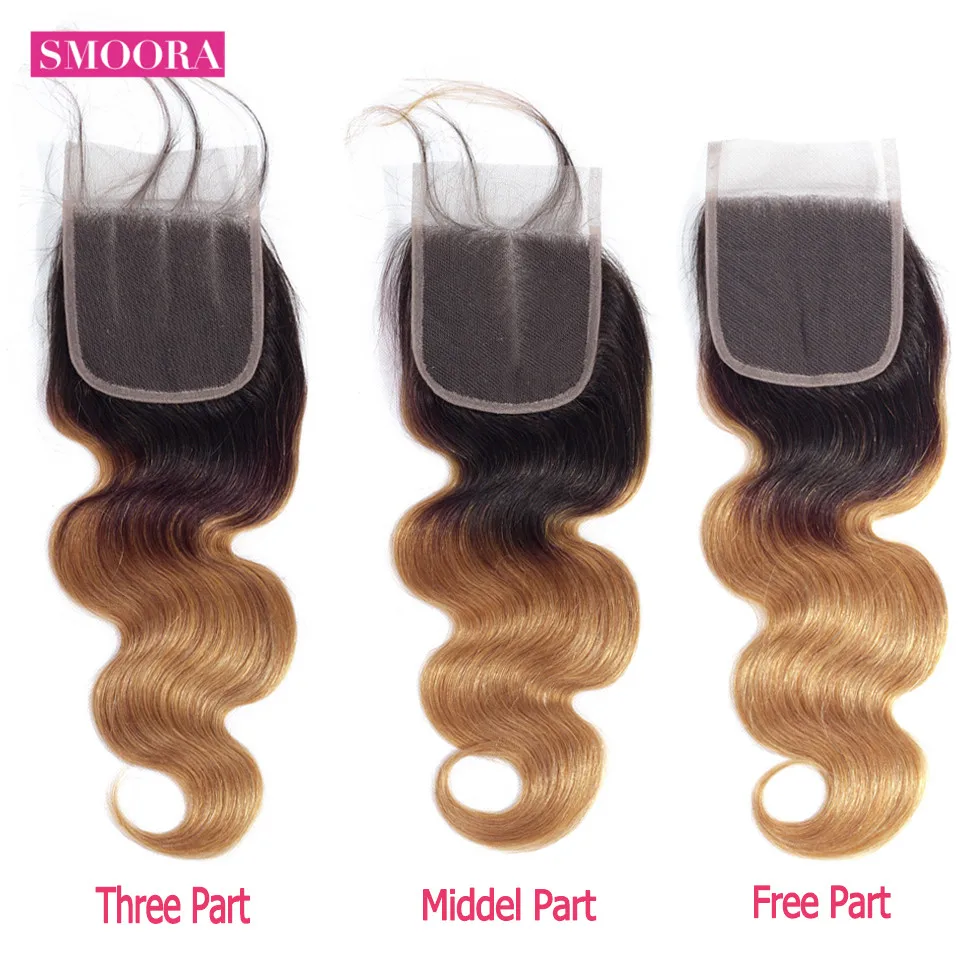 Smoora Ombre Hair Bundle with Closure Brazilian Body Wave 2 Tone T1b/27 Dark Roots Blonde Ombre 3 Bundle with Closure Non Remy Smoora Ombre Hair Bundle with Closure Brazilian Body Wave 2 Tone T1b/27 Dark Roots Blonde Ombre 3 Bundle with Closure Non Remy