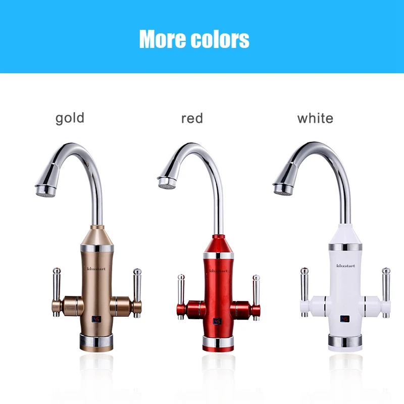 Hot And Cold Double Switch Kitchen Faucet Tankless Water Heater 360 Degree Rotatable Pipe Hot Water Fast Heating Bib Taps