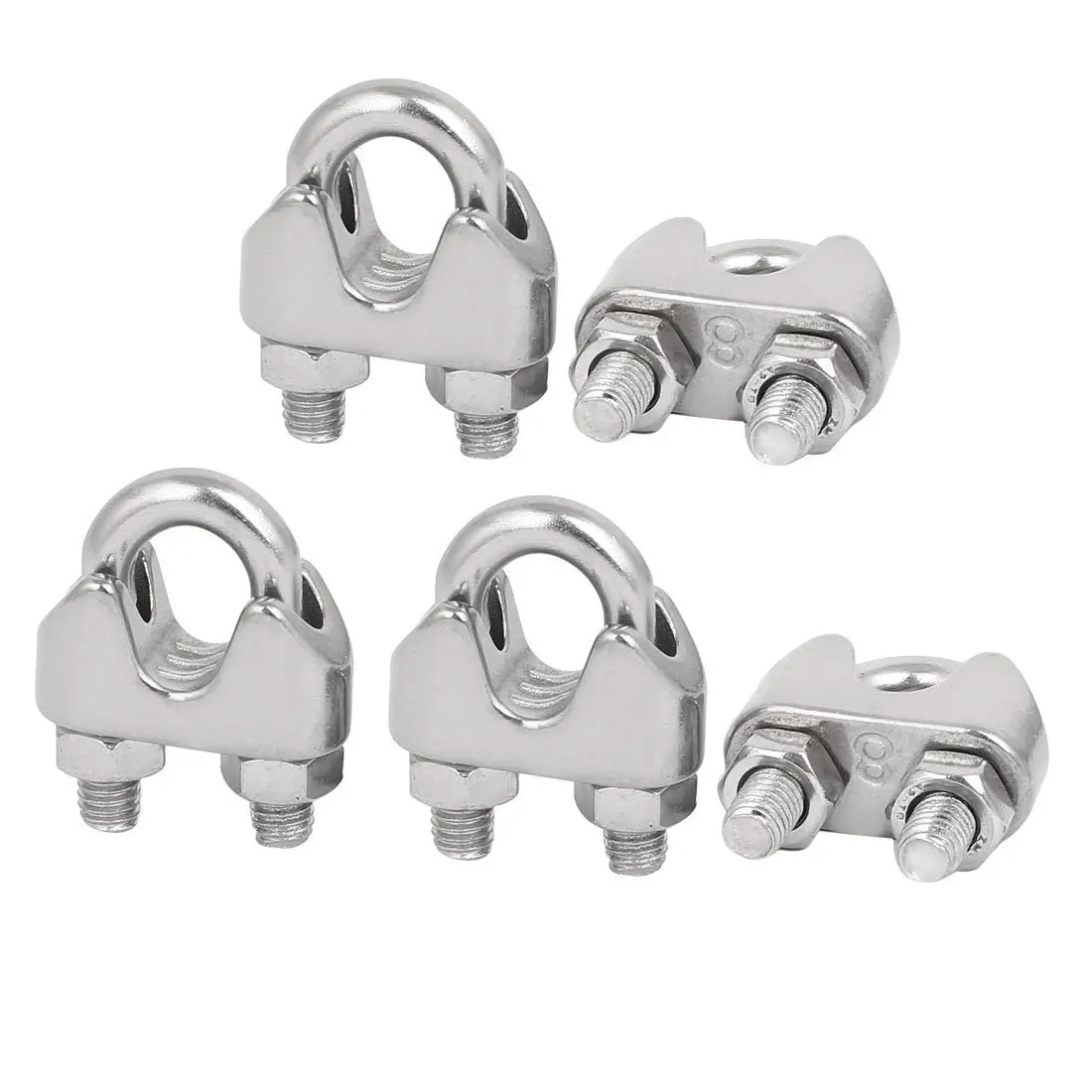 

5PCS M8 Wire Rope Clip 5/16 Inch 304 Stainless Steel U-Shape Bolt Saddle Clamps Cable Wire Rope Clips clamped into place