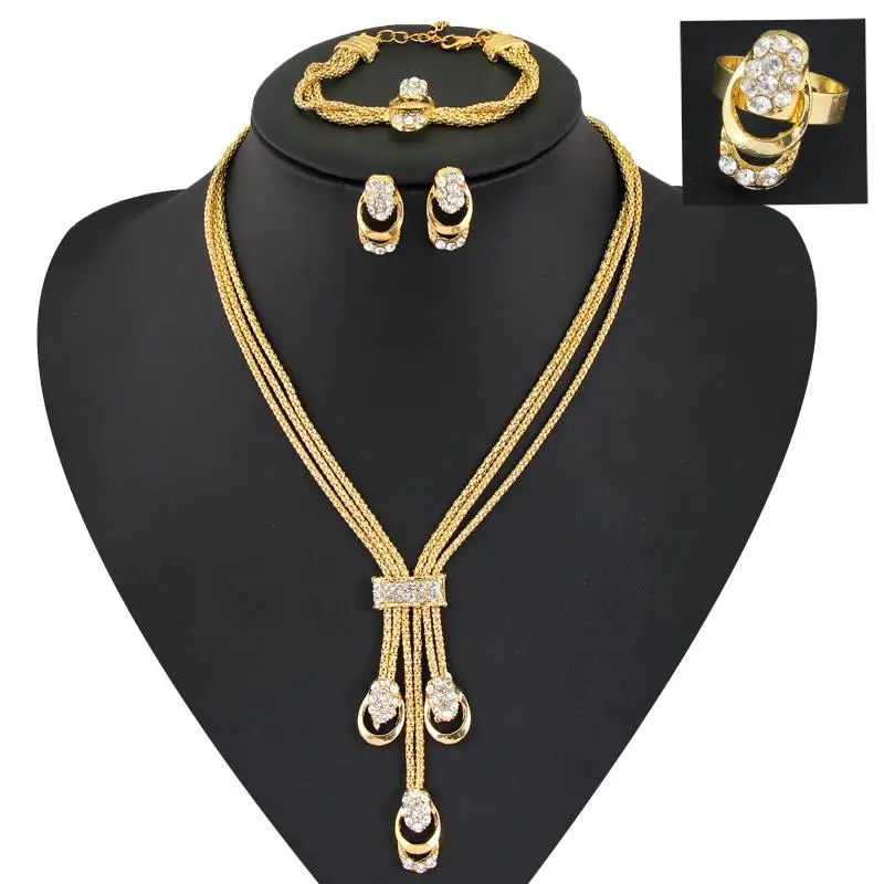 Позолоченный Австрийский Кристалл, ожерелье с древней египетской культурой, браслет, серьги, кольцо, Свадебный комплект ювелирных изделий из 4 предметов