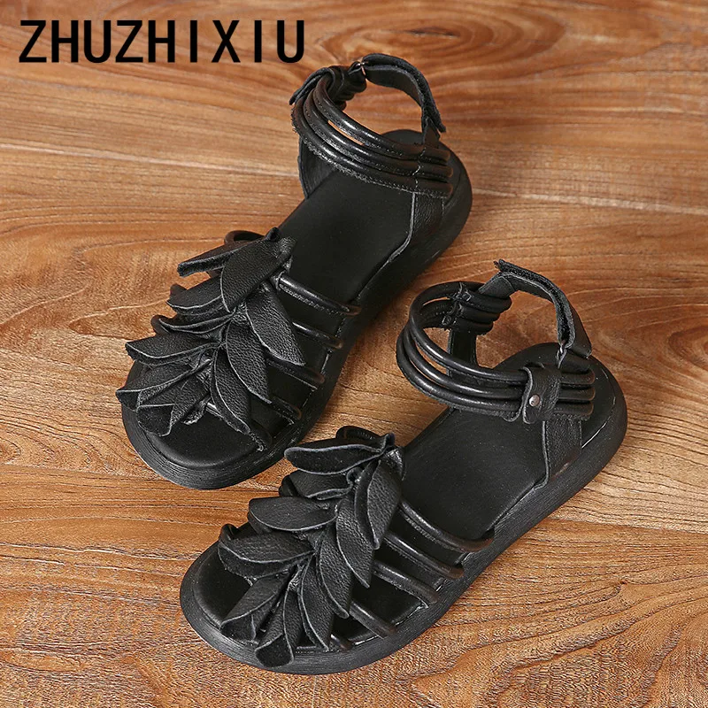 

ZHUZHIXIU-Free shipping,2018 summer new style women's genuine leather sandals, handmade flower and thick bottom sandals