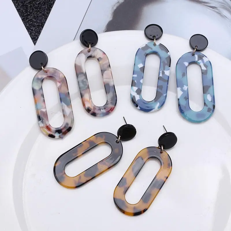 Acrylic Earrings 2019 Big Statement Earrings for Women Resin Oval Square Geometric Drop Dangle Earrings Bohemian Jewelry EB301