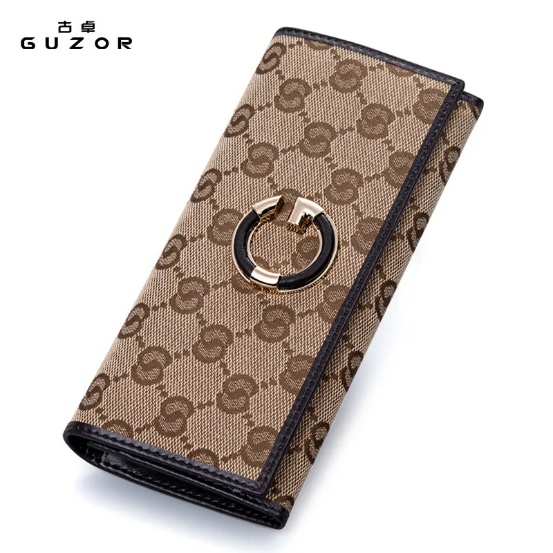 GUZOR Fashion Leather Wallet Snap Long Coin Purse Luxury Brand Womens