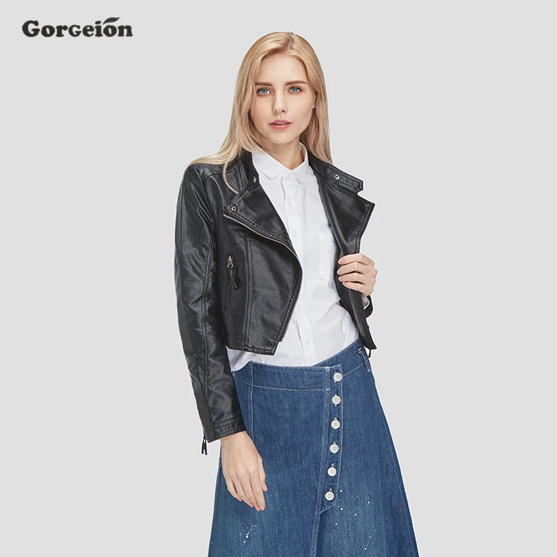 Gorgeion Rivets PU Leather Short Motorcycle Jacket