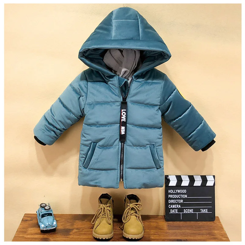 Winter warm gold velvet jacket for boys kids solid hooded down jacket for boys children coats outwear boy clothes (3)