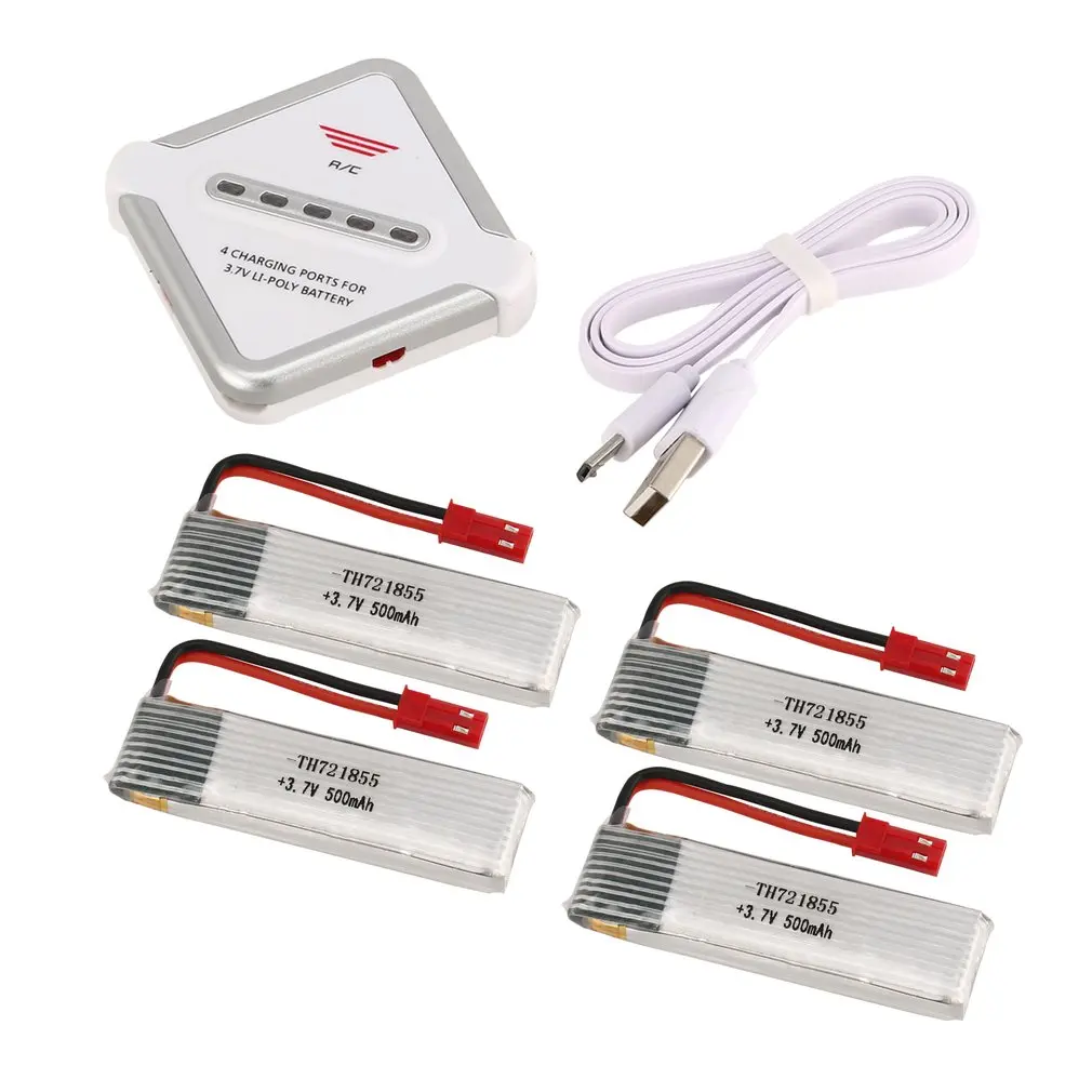 4PCS 3.7V 500mAh Li-po Battery with 4 in 1 Charger for Wltoys V966 V977 BAYANGTOYS X20 H37 RC Drone Quadcopter Aircraft | Игрушки и