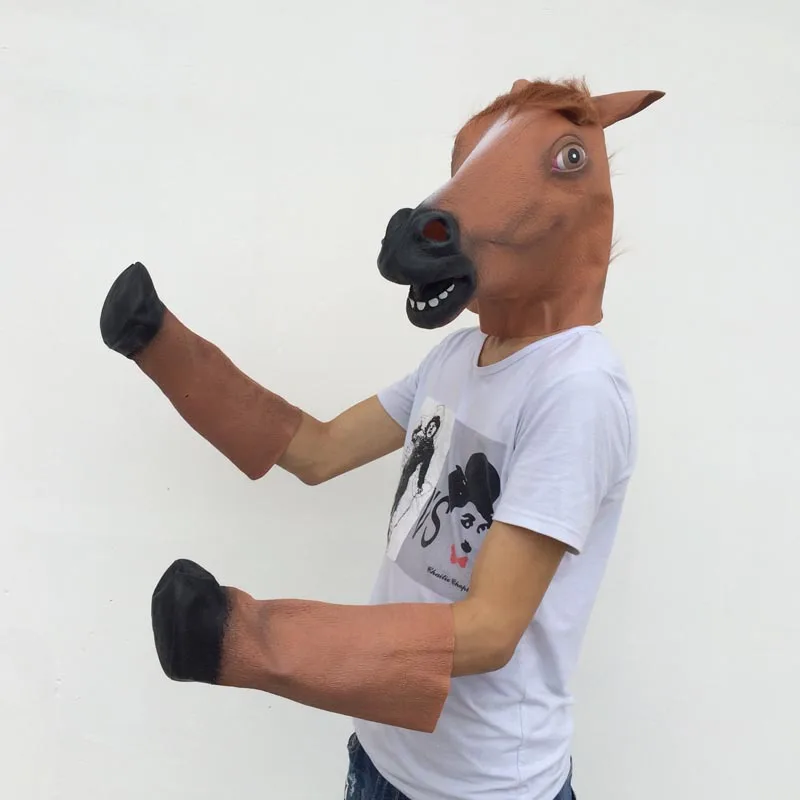 Horse head horseshoe Маска «лошадиная голова» голова животного Набор Косплей на Хеллоуин лошадиная голова латексная Маскарадная маска для мужчин женщин мальчиков девочек игрушки - Цвет: Horse head horseshoe