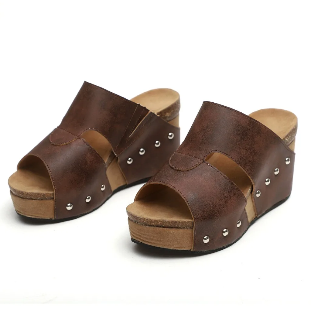 

Women Summer Rivet Beach Sandals Boho Casual Wedges Shoes Thick Bottom Open Toe Beach Slippers Hot Sale Pantoufles Femmes 30