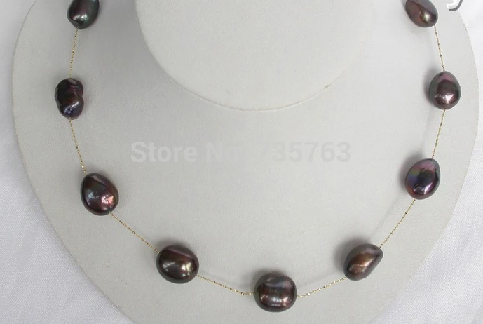 

NEW 0015149 stunning big baroque black pearls necklace