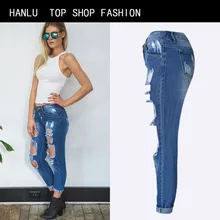 HANLU Design Jeans Woman Sexy Hole Denim Pencil Long Pants European And American Style Spodnie Damskie Jeans Women’s Pants Jeans