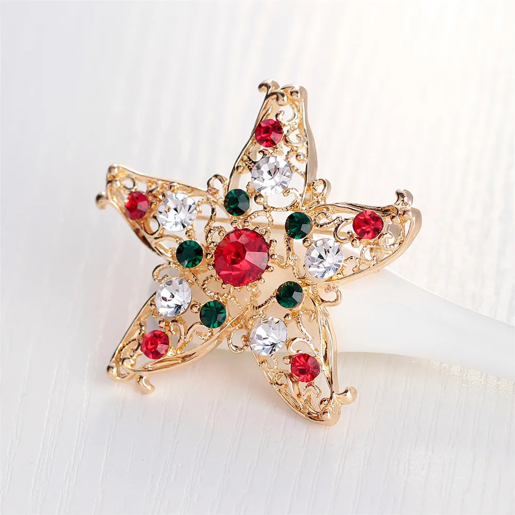 Brooches For Women Hollow Out Christmas Star Rhinestone Women Brooch