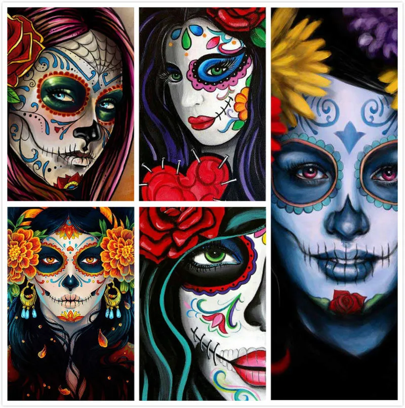 Diamond Painting Full Square Round Drill Skull Girl Mexican Art Resin Painting Embroidery Crystal Cross Stitch Mosaic 006qw Diamond Painting Cross Stitch Aliexpress
