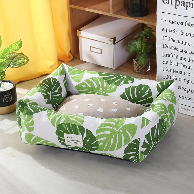 

Linen Fabric Elasticity Dog Beds for Small Dog Soft Handle Non-Slip Puppy Bed Indoor Washable Printing Dog Beds for Medium Dogs