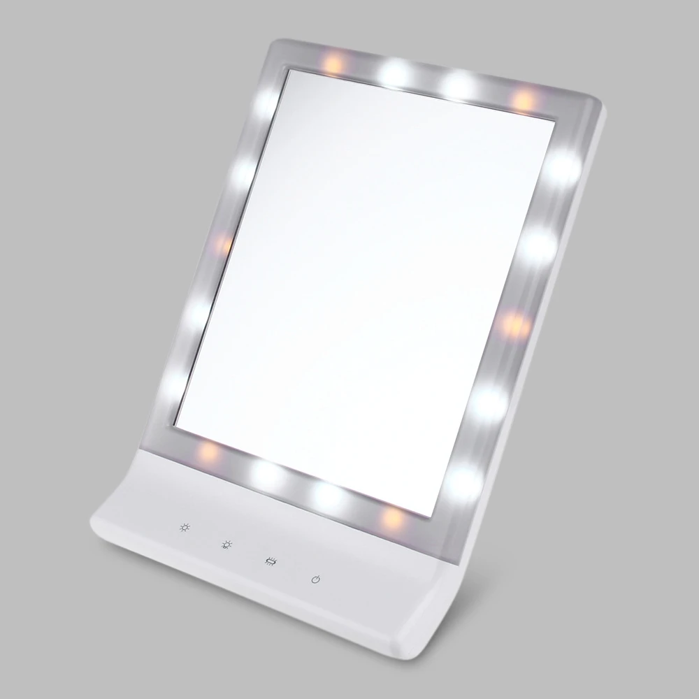 

Folding Table 18 LEDs Lamp Luminous Makeup Mirror Touch Screen Toilet Lighted Magnifying Mirror Rectangle Stand White Mirror