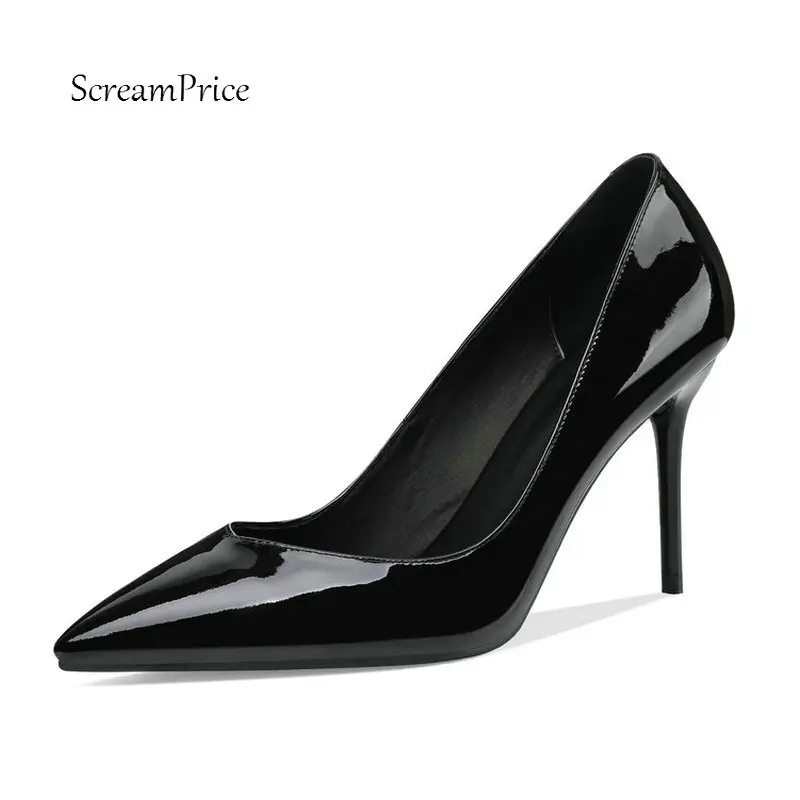

Women Genuine Leather Slip On Thin High Heel Lazy Shoes Fashion Pointed Toe Spring Autumn Pumps Black Apricot