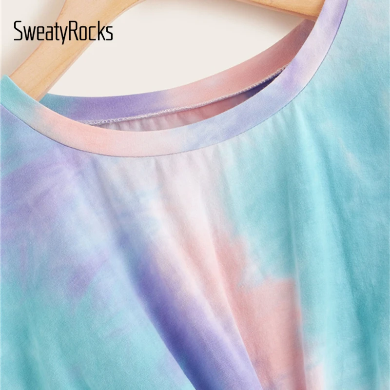 SweatyRocks футболка с коротким рукавом, Короткие футболки, лето, повседневные женские разноцветные футболки