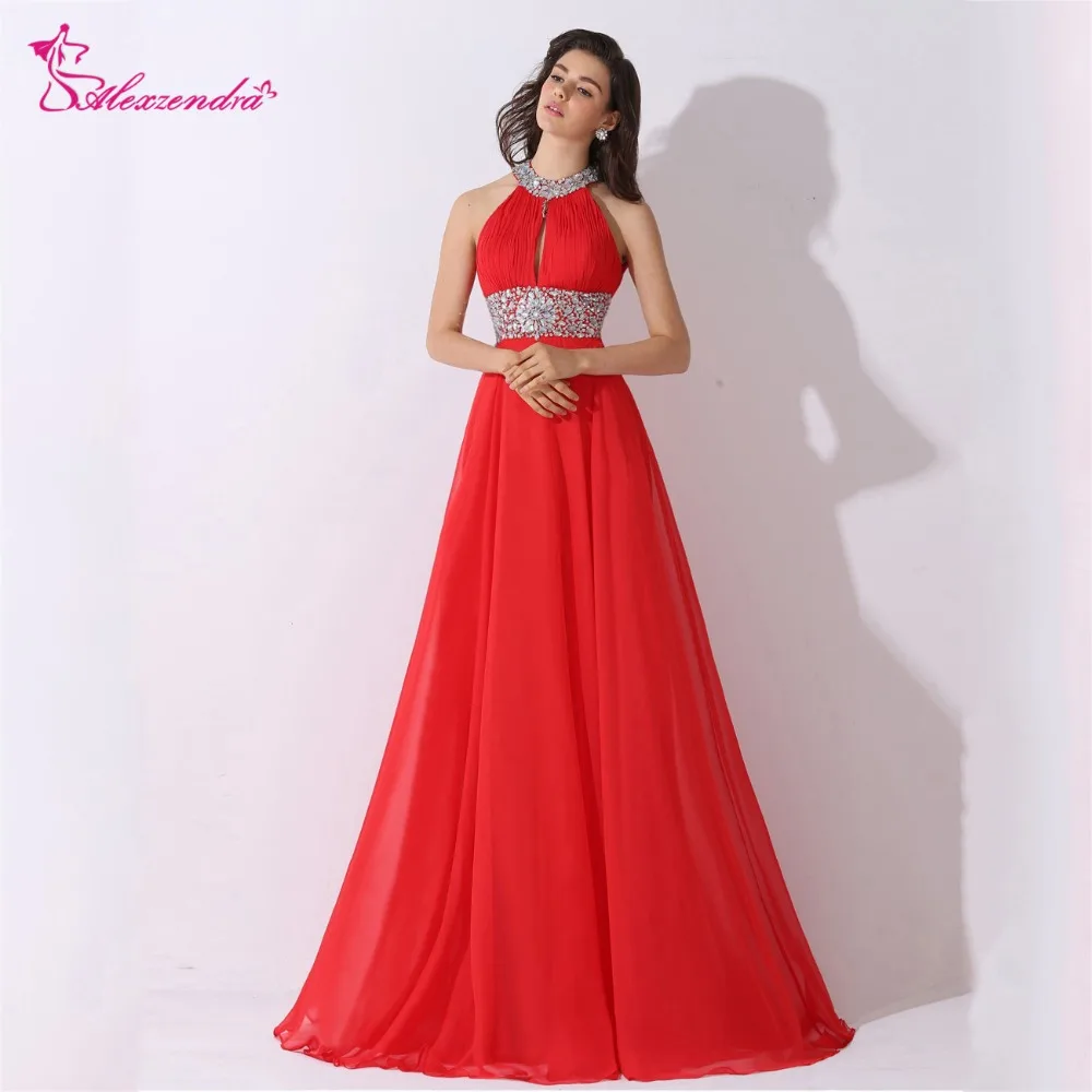 Buy Alexzendra Red Halter Up Chiffon Prom Dresses Plus