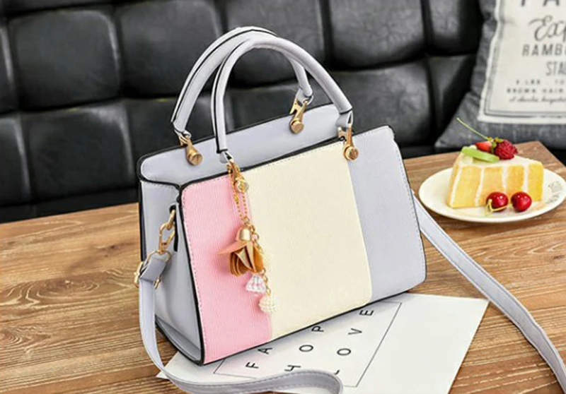 Women Handbag Luxury Bags Patchwork Women Solid Chains Rivet Bag Leather Designer Handbag HairBall Shoulder Kabelka SS7020 (12)