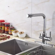 Недавно Прибытия Chrome Польский Кухня Двойной Носики Кран Смесителя Двойной Ручки На Бортике