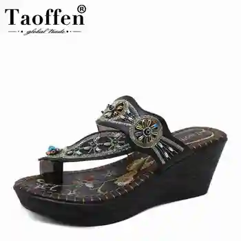 

TAOFFEN Ethnic Style Plus Size 35-42 Wedge Heels Sandals Slip On Women Shoes Woman Fashion Summer Slides Beach Sandals