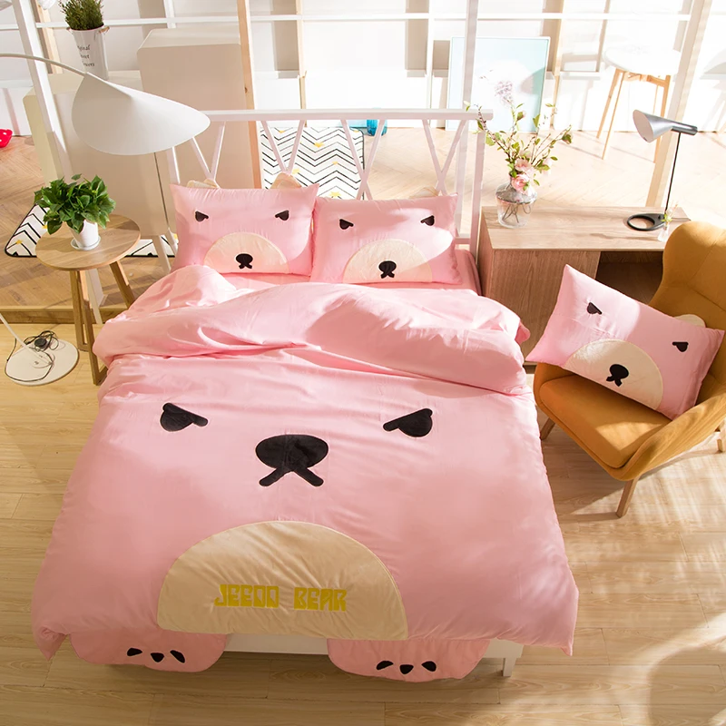 Cartoon Style cute bear Pattern Duvet Cover Bed Sheet Set 100Egyptian