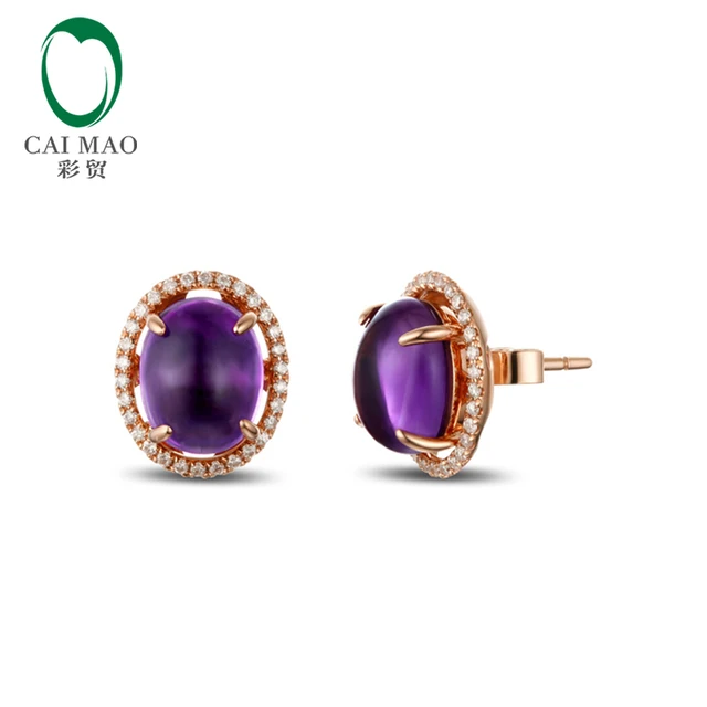 Caimao 14k Gold Natural 5 80ct Cabochon Cut Purple Amethyst Diamond Caimao 14k Gold Natural 5 80ct Cabochon Cut Purple Amethyst Diamond Earrings