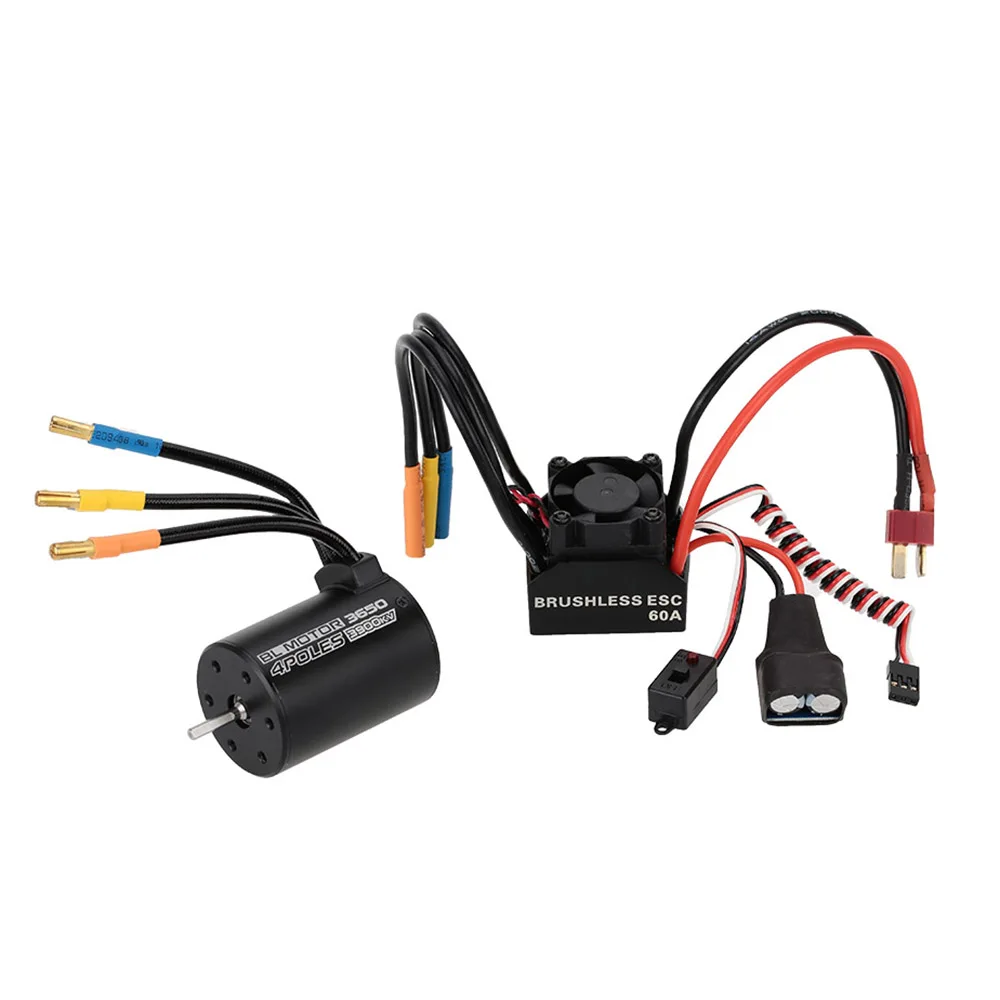 

3650 3900KV 4P Sensorless Brushless Motor & 60A Brushless ESC Splash-Proof with 5.8V/3A Switch Mode BEC for 1/10 RC Car