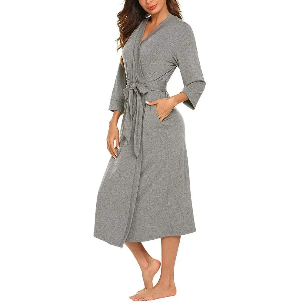 Новые женские пижамы badjas халат женский пеньюары домашний халат пижамы Ночная рубашка белье повседневная домашняя одежда ночное белье - Цвет: Серый