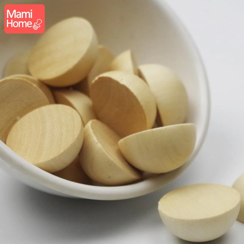 

Mamihome 25mm 50pcs Wooden Hemispherical Baby Teether Half Beads Smooth Surfac Wood Blank Ball Cabochon Charm Children'S Goods