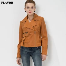 Женская мотоциклетная куртка из натуральной кожи больших размеров, джинсовая кожаная куртка, приталенное пальто из свиной кожи оранжевого цвета