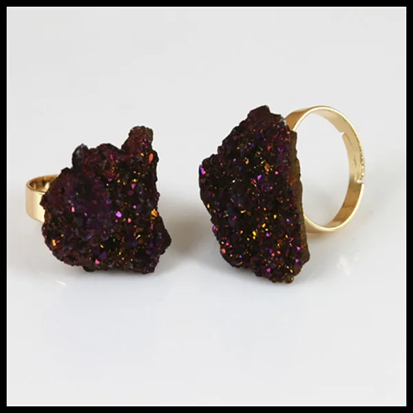 

1pcs classic fashion natural druzy drusy red quartz rainbow stone titanium ring charm gem stone ring for women