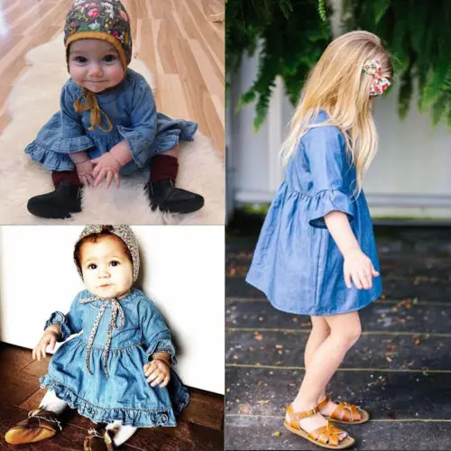 New Arrival Kid Girl Jean Dress Baby Girls Denim Dress Long Sleeve