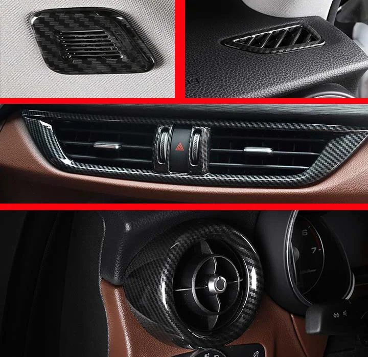 For Alfa Romeo Stelvio Car Accessories Carbon Fiber Style Air Vent Outlet Cover Dashboard Trim