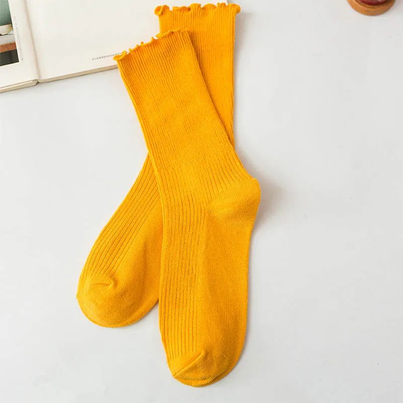 Модные однотонные хлопковые длинные носки для отдыха с цветочным узором по бокам; женские длинные носки с закрытым носком в стиле ретро; чулочно-носочные изделия - Цвет: 8