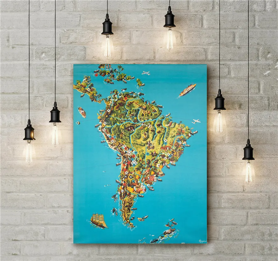 

Pictorial Wall Map of South America Circa 1957 Canvas Wall Sticker Exquisite Designs Interesting Annotations Home Decor Poster