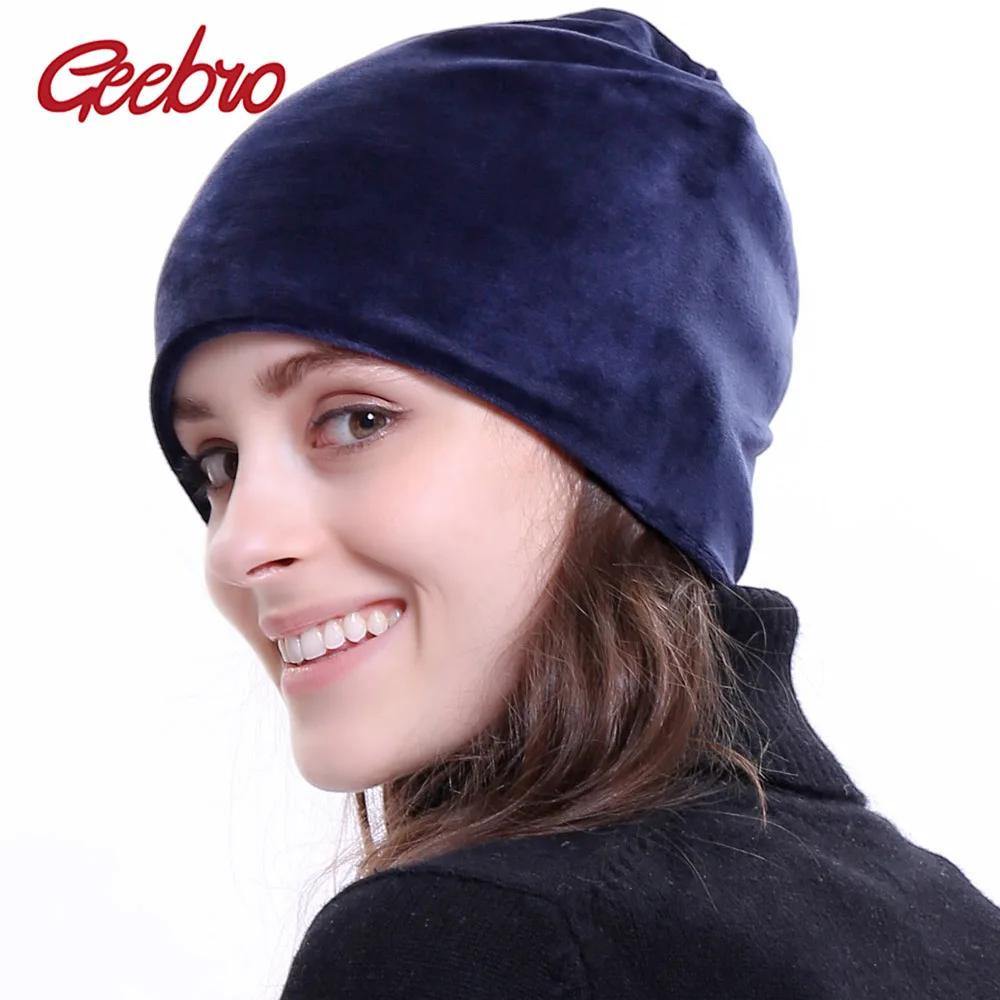 

Geebro Women's Beanie Hat Winter Velour Warm Slouchy Beanie for Women Autumn Velvet Balaclava Female Skullies Hat