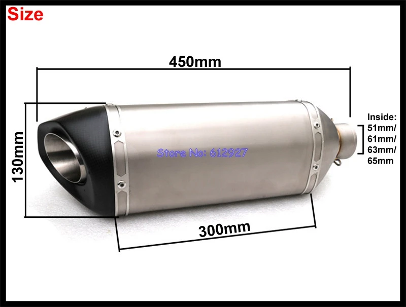 450mm Universal personalizado aleación de titanio entrada 51mm 61mm 63mm 65mm Akrapovic motocicleta tubo de Escape silenciador Escape Slip On