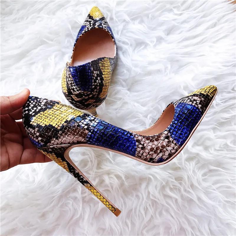 Veowalk Sexy Embossed Snake Pattern Women Pointed Toe High Heels Ladies Slip On Stiletto Pumps Fashion Woman Night Club Shoes