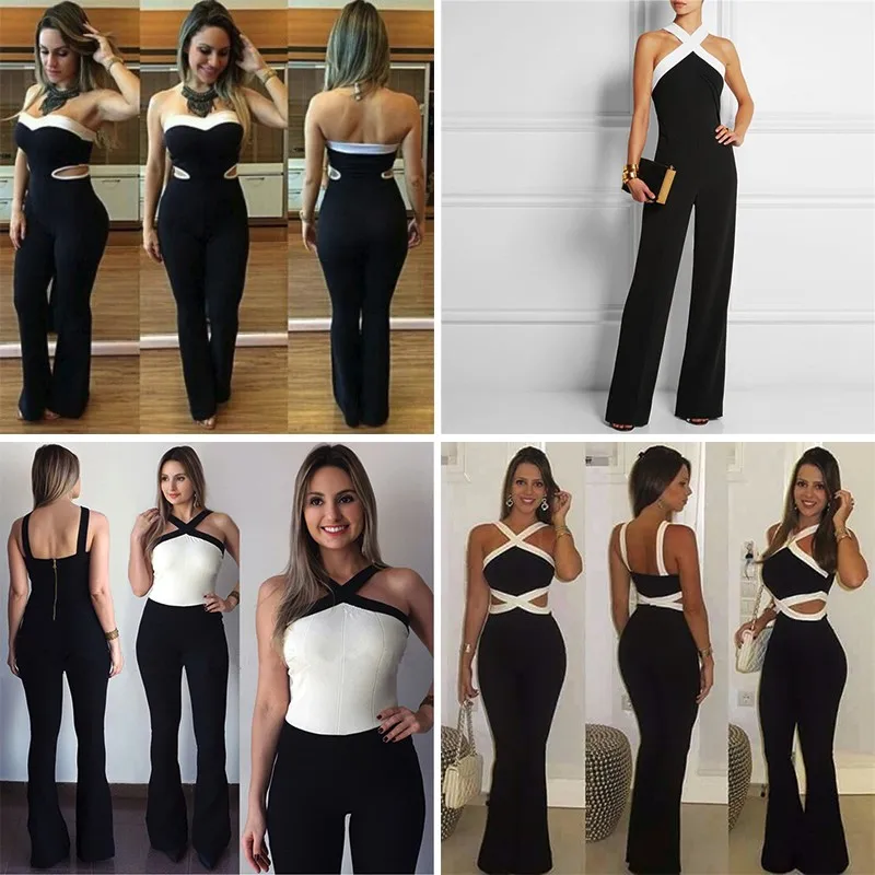 Self portrait New Jumpsuit women overall Black white stitching women's Halter sexy Hollow jumpsuit waist pants coveralls Rompers шорты комбинезон женский летний комбенизон комбинезон женский комбинезон купальники