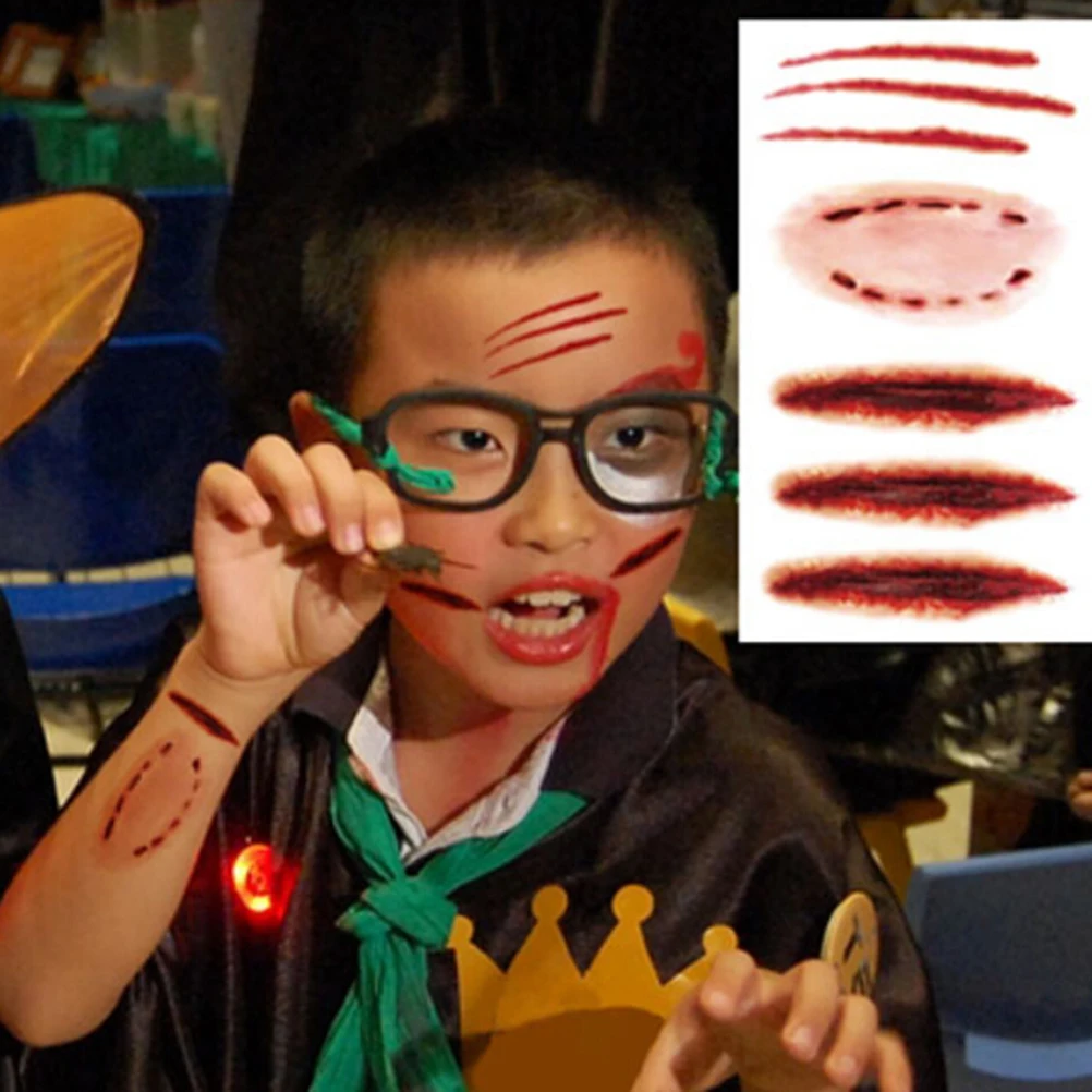 1 шт Хэллоуин Зомби шеи татуировки шрамов фальшивые шрамы кровавый костюм ужасная рана крови травма стикер