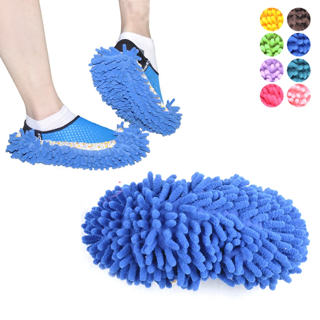 1pc Washable Chenille Fibre House Floor Cleaning Dust Mop Slippers Foot Socks Mop Shoesin Mops