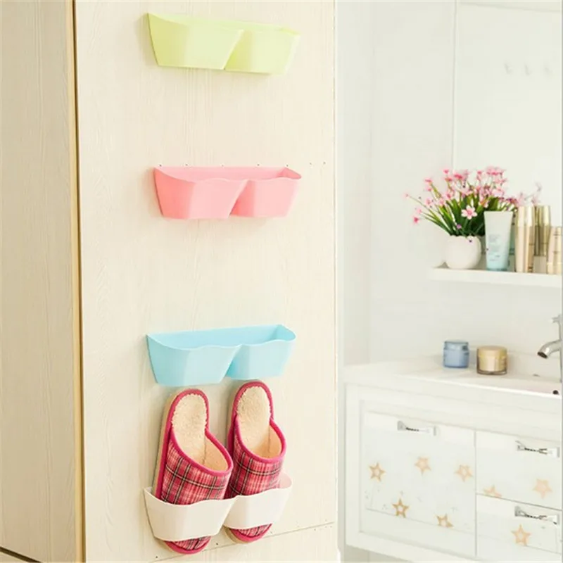 أزياء ثلاثي الأبعاد الجدار علقت حذاء رف رف التخزين كاندي اللون لصق أثاث المكاتب المنزلية diy الحمام