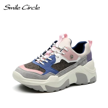 

Smile Circle Women Sneakers chunky Suede Flat Platform shoes Spring Autumn Breathable Casual shoes Ladies shoes black