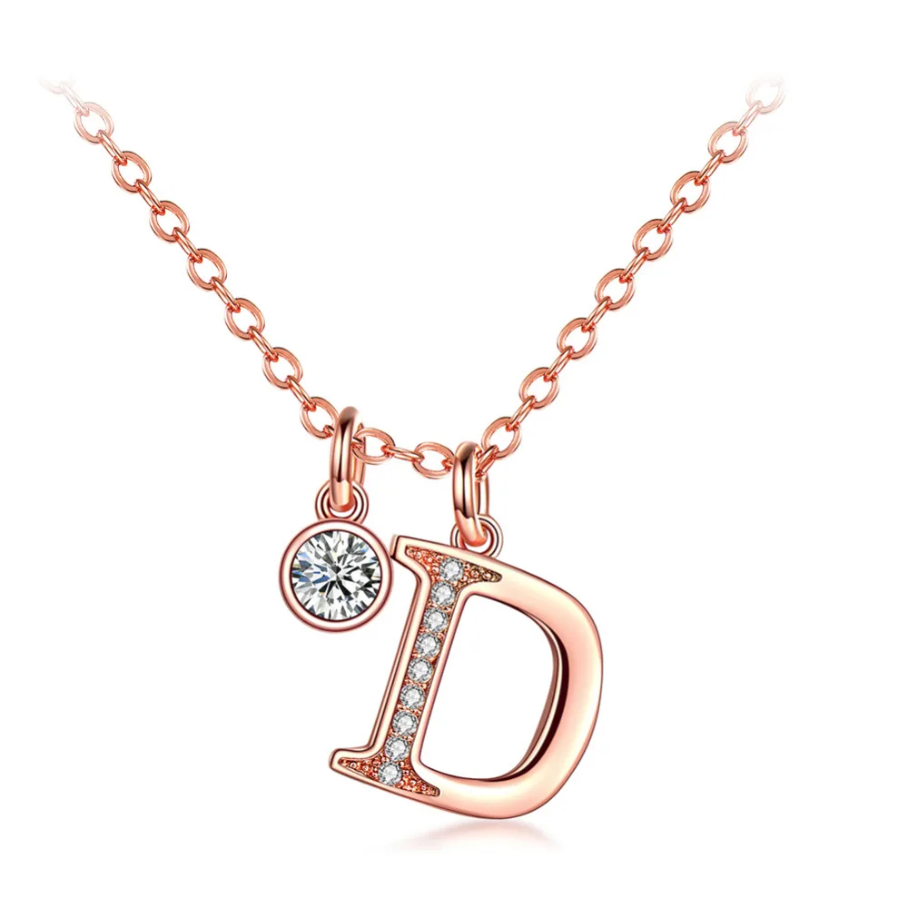 

ERLUER Letter Charm Necklace Fashion Wedding Jewelry Rose Gold Silver Color AAA Zircon Necklaces & Pendants For Women Girls Gift