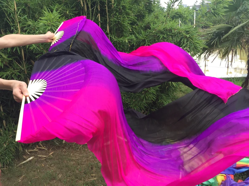 Вертикальный цвет танца живота натуральный шелк веер вуаль сексуальный танец живота чистый натуральный шелк фанаты сцены реквизит черный/фиолетовый/розовый