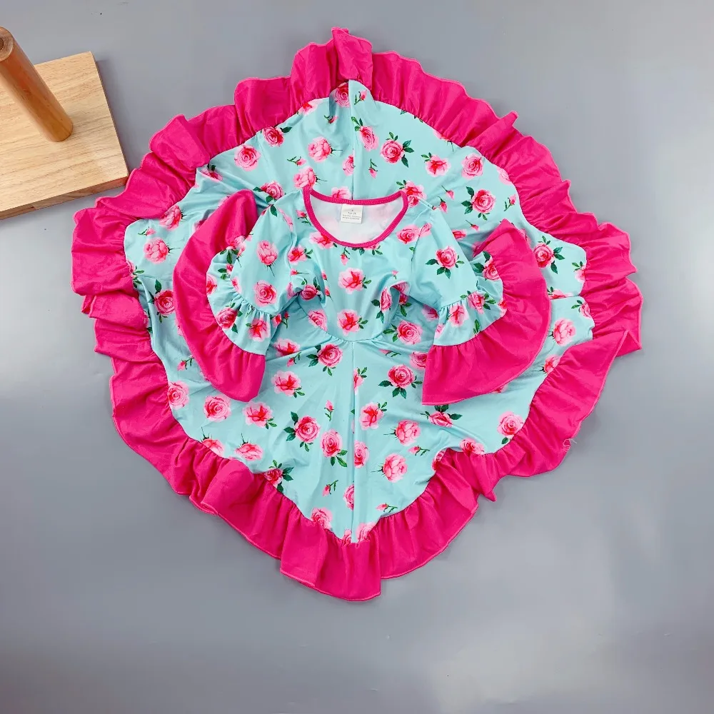 

New girl frock design Summer autumn Children middle sleeve Girls Floral Dresses Kids Princess party
