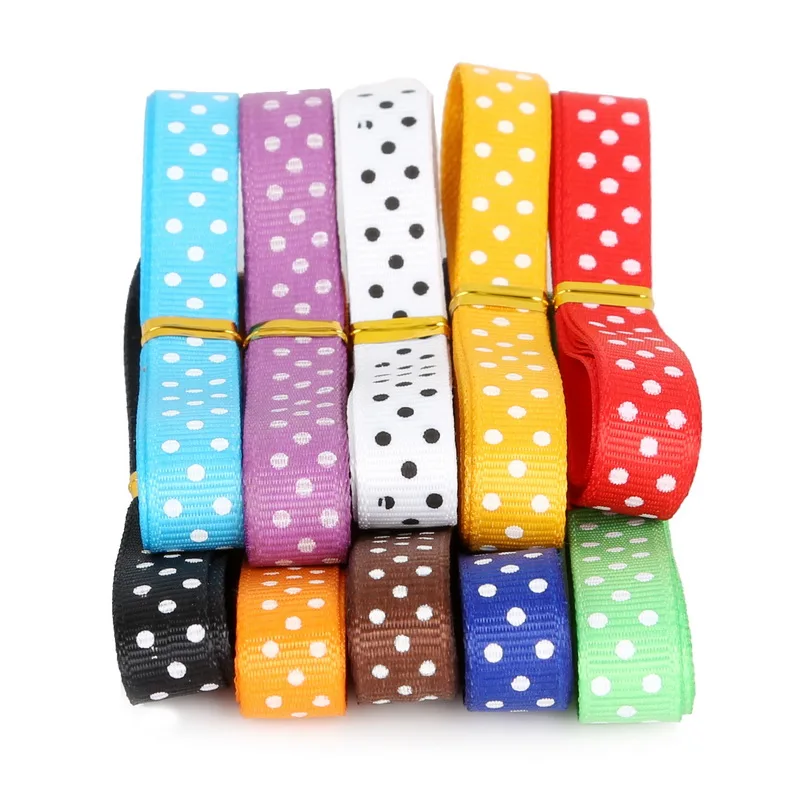 

3/8" 10mm 10 Yard Random Mixed Dots Printed Grosgrain Ribbon Wedding Decorative Gift Box Wrapping DIY Hair Accessories