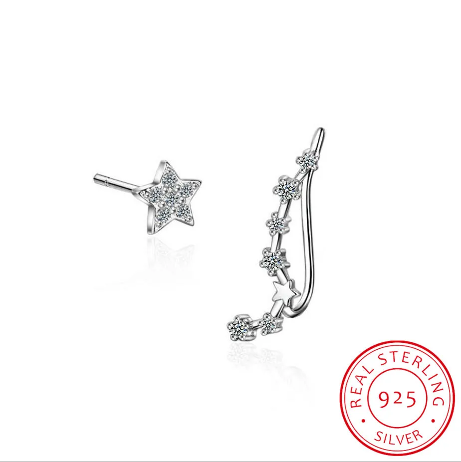 

925 Sterling Silver Constellation Stud Earrings Sparkly Zirconia Real Silver Star Earring Big Dipper Ear Climber Sweep