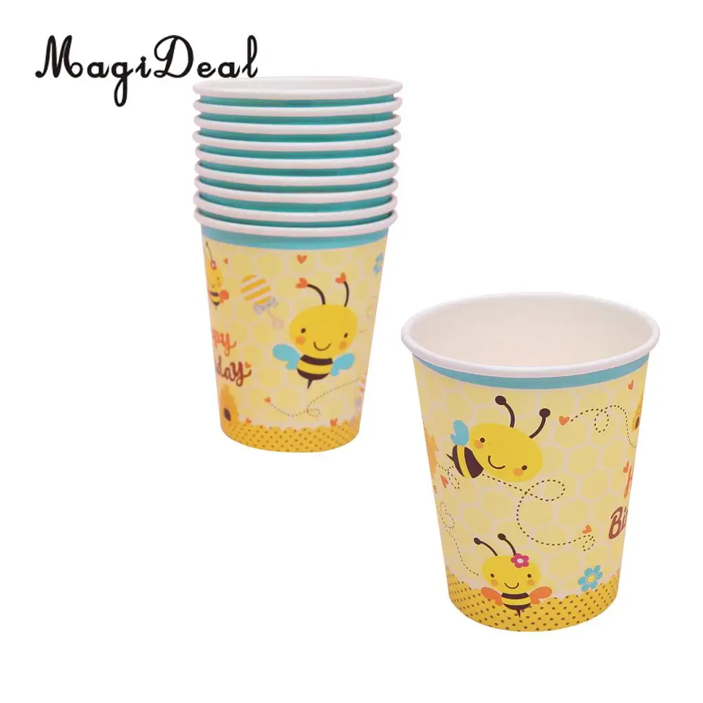 10pcs Cute Bee Paper Disposable Cups Birthday Party Tableware Decoration
